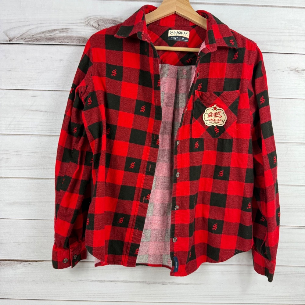 Magellan Outdoors Shiner Beer Plaid Flannel Shirt Womens XS Button Up